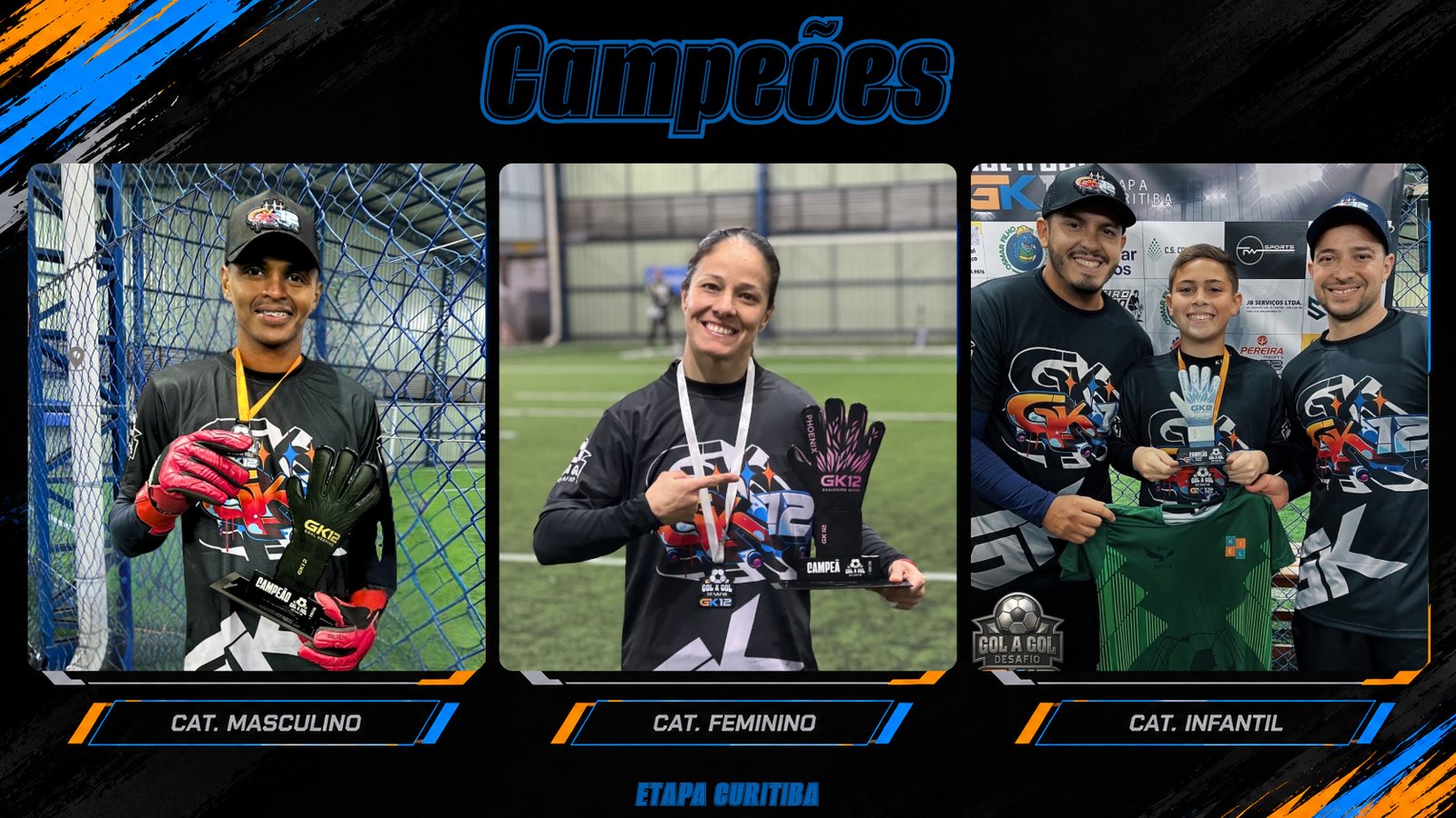 Campeões da Etapa Curitiba nas categorias masculino, feminino e infantil